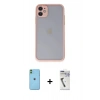 MARSİLYAN™- iPhone 11 Kılıf Ahenk Çizgi Serisi - Şeffaf Uv Polymer Nano Ekran Koruyucu + Neon Fosforlu Kamera Lens - YL