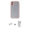 MARSİLYAN™- iPhone 11 Kılıf Ahenk Çizgi Serisi - Şeffaf Uv Polymer Nano Ekran Koruyucu + Renkli Kamera Lens Koruma Cam - PE