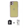 MARSİLYAN™- iPhone 11 Kılıf Ahenk Çizgi Serisi - Şeffaf Uv Polymer Nano Ekran Koruyucu + PVD Metal Kamera Lens - YL