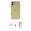 MARSİLYAN™- iPhone 11 Kılıf Ahenk Çizgi Serisi - Şeffaf Uv Polymer Nano Ekran Koruyucu + Renkli Kamera Lens Koruma Cam - TU