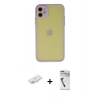 MARSİLYAN™- iPhone 11 Kılıf Ahenk Çizgi Serisi - Şeffaf Uv Polymer Nano Ekran Koruyucu + Renkli Kamera Lens Koruma Cam - SI