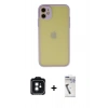 MARSİLYAN™- iPhone 11 Kılıf Ahenk Çizgi Serisi - Şeffaf Uv Polymer Nano Ekran Koruyucu + PVD Metal Kamera Lens - SH