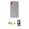 MARSİLYAN™- iPhone 11 Kılıf Ahenk Çizgi Serisi - Siyah 34D Hayalet Izgaralı Cam + Rainbow Kamera Lens Koruma Cam - KI