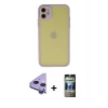 MARSİLYAN™- iPhone 11 Kılıf Ahenk Çizgi Serisi - Siyah 34D Hayalet Izgaralı Cam + Mor Raze Metal Kamera Lens