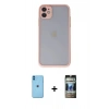 MARSİLYAN™- iPhone 11 Kılıf Ahenk Çizgi Serisi - Siyah 34D Hayalet Izgaralı Cam + Neon Fosforlu Kamera Lens - MI