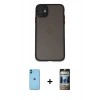 MARSİLYAN™- iPhone 11 Kılıf Ahenk Çizgi Serisi - Siyah 34D Hayalet Izgaralı Cam + Neon Fosforlu Kamera Lens - MI