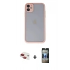 MARSİLYAN™- iPhone 11 Kılıf Ahenk Çizgi Serisi - Siyah 34D Hayalet Izgaralı Cam + Pers Alüminyum Kamera Lens - KI