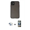 MARSİLYAN™- iPhone 11 Kılıf Ahenk Çizgi Serisi - Siyah 34D Hayalet Izgaralı Cam + Pers Alüminyum Kamera Lens - GI