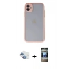 MARSİLYAN™- iPhone 11 Kılıf Ahenk Çizgi Serisi - Siyah 34D Hayalet Izgaralı Cam + Pers Alüminyum Kamera Lens - GI