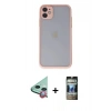 MARSİLYAN™- iPhone 11 Kılıf Ahenk Çizgi Serisi - Siyah 34D Hayalet Izgaralı Cam + Raze Metal Kamera Lens - KI