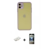 MARSİLYAN™- iPhone 11 Kılıf Ahenk Çizgi Serisi - Siyah 34D Hayalet Izgaralı Cam + Renkli Kamera Lens Koruma Cam - SI