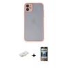 MARSİLYAN™- iPhone 11 Kılıf Ahenk Çizgi Serisi - Siyah 34D Hayalet Izgaralı Cam + Renkli Kamera Lens Koruma Cam - SI