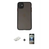 MARSİLYAN™- iPhone 11 Kılıf Ahenk Çizgi Serisi - Siyah 34D Hayalet Izgaralı Cam + Renkli Kamera Lens Koruma Cam - SI