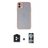 MARSİLYAN™- iPhone 11 Kılıf Ahenk Çizgi Serisi - Siyah 34D Hayalet Izgaralı Cam + PVD Metal Kamera Lens - SH