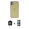 MARSİLYAN™- iPhone 11 Kılıf Ahenk Çizgi Serisi - Siyah 34D Hayalet Izgaralı Cam + PVD Metal Kamera Lens - SH