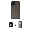 MARSİLYAN™- iPhone 11 Kılıf Ahenk Çizgi Serisi - Siyah 34D Hayalet Izgaralı Cam + PVD Metal Kamera Lens - TU