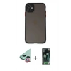 MARSİLYAN™- iPhone 11 Kılıf Ahenk Çizgi Serisi - Siyah 360 Mat Full Body Arka Koruyucu + Raze Metal Kamera Lens - KI