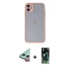 MARSİLYAN™- iPhone 11 Kılıf Ahenk Çizgi Serisi - Siyah 360 Mat Full Body Arka Koruyucu + Raze Metal Kamera Lens - KI