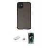 MARSİLYAN™- iPhone 11 Kılıf Ahenk Çizgi Serisi - Siyah 360 Mat Full Body Arka Koruyucu + Renkli Kamera Lens Koruma Cam - PE