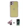 MARSİLYAN™- iPhone 11 Kılıf Ahenk Çizgi Serisi - Siyah 360 Mat Full Body Arka Koruyucu + Raze Metal Kamera Lens - SH