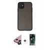 MARSİLYAN™- iPhone 11 Kılıf Ahenk Çizgi Serisi - Siyah 360 Mat Full Body Arka Koruyucu + Raze Metal Kamera Lens - SH