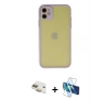 MARSİLYAN™- iPhone 11 Kılıf Ahenk Çizgi Serisi - Siyah 3D Antistatik Cam Ekran Koruyucu + Pers Alüminyum Kamera Lens - GD