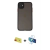 MARSİLYAN™- iPhone 11 Kılıf Ahenk Çizgi Serisi - Siyah 3D Antistatik Cam Ekran Koruyucu + Rainbow Kamera Lens Koruma Cam - KI