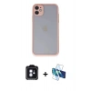 MARSİLYAN™- iPhone 11 Kılıf Ahenk Çizgi Serisi - Siyah 3D Antistatik Cam Ekran Koruyucu + PVD Metal Kamera Lens - MI
