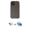 MARSİLYAN™- iPhone 11 Kılıf Ahenk Çizgi Serisi - Siyah 3D Antistatik Cam Ekran Koruyucu + Pers Alüminyum Kamera Lens - LT