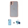 MARSİLYAN™- iPhone 11 Kılıf Ahenk Çizgi Serisi - Siyah 3D Antistatik Cam Ekran Koruyucu + Neon Fosforlu Kamera Lens - TU