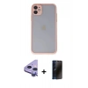 MARSİLYAN™- iPhone 11 Kılıf Ahenk Çizgi Serisi - Siyah 3D Antistatik Hayalet Cam Ekran Koruyucu + Raze Metal Kamera Lens - MR