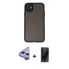 MARSİLYAN™- iPhone 11 Kılıf Ahenk Çizgi Serisi - Siyah 3D Antistatik Hayalet Cam Ekran Koruyucu + Raze Metal Kamera Lens - MR