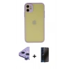 MARSİLYAN™- iPhone 11 Kılıf Ahenk Çizgi Serisi - Siyah 3D Antistatik Hayalet Cam Ekran Koruyucu + Raze Metal Kamera Lens - MR