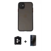 MARSİLYAN™- iPhone 11 Kılıf Ahenk Çizgi Serisi - Siyah 3D Antistatik Hayalet Cam Ekran Koruyucu + PVD Metal Kamera Lens - TU