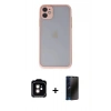MARSİLYAN™- iPhone 11 Kılıf Ahenk Çizgi Serisi - Siyah 3D Antistatik Hayalet Cam Ekran Koruyucu + PVD Metal Kamera Lens - TU