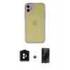 MARSİLYAN™- iPhone 11 Kılıf Ahenk Çizgi Serisi - Siyah 3D Antistatik Hayalet Cam Ekran Koruyucu + PVD Metal Kamera Lens - TU