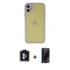 MARSİLYAN™- iPhone 11 Kılıf Ahenk Çizgi Serisi - Siyah 3D Antistatik Hayalet Cam Ekran Koruyucu + PVD Metal Kamera Lens - MI