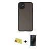 MARSİLYAN™- iPhone 11 Kılıf Ahenk Çizgi Serisi - Siyah 3D Antistatik Hayalet Cam Ekran Koruyucu + Rainbow Kamera Lens Koruma Cam - KI