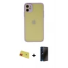 MARSİLYAN™- iPhone 11 Kılıf Ahenk Çizgi Serisi - Siyah 3D Antistatik Hayalet Cam Ekran Koruyucu + Rainbow Kamera Lens Koruma Cam - KI