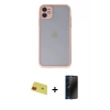 MARSİLYAN™- iPhone 11 Kılıf Ahenk Çizgi Serisi - Siyah 3D Antistatik Hayalet Cam Ekran Koruyucu + Rainbow Kamera Lens Koruma Cam - KI