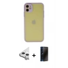 MARSİLYAN™- iPhone 11 Kılıf Ahenk Çizgi Serisi - Siyah 3D Antistatik Hayalet Cam Ekran Koruyucu + Raze Metal Kamera Lens - GS