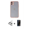 MARSİLYAN™- iPhone 11 Kılıf Ahenk Çizgi Serisi - Siyah 3D Antistatik Hayalet Cam Ekran Koruyucu + Raze Metal Kamera Lens - GS
