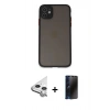 MARSİLYAN™- iPhone 11 Kılıf Ahenk Çizgi Serisi - Siyah 3D Antistatik Hayalet Cam Ekran Koruyucu + Raze Metal Kamera Lens - GS