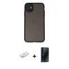MARSİLYAN™- iPhone 11 Kılıf Ahenk Çizgi Serisi - Siyah 3D Antistatik Hayalet Cam Ekran Koruyucu + Renkli Kamera Lens Koruma Cam - SI