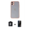 MARSİLYAN™- iPhone 11 Kılıf Ahenk Çizgi Serisi - Siyah 3D Antistatik Hayalet Cam Ekran Koruyucu + PVD Metal Kamera Lens - SH