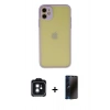 MARSİLYAN™- iPhone 11 Kılıf Ahenk Çizgi Serisi - Siyah 3D Antistatik Hayalet Cam Ekran Koruyucu + PVD Metal Kamera Lens - SH
