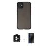 MARSİLYAN™- iPhone 11 Kılıf Ahenk Çizgi Serisi - Siyah 3D Antistatik Hayalet Cam Ekran Koruyucu + PVD Metal Kamera Lens - SH