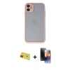 MARSİLYAN™- iPhone 11 Kılıf Ahenk Çizgi Serisi - Siyah 3D Antistatik Mat Seramik Nano Ekran Koruyucu + Kırmızı Rainbow Kamera Lens Koruma Cam