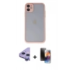 MARSİLYAN™- iPhone 11 Kılıf Ahenk Çizgi Serisi - Siyah 3D Antistatik Mat Seramik Nano Ekran Koruyucu + Mor Raze Metal Kamera Lens