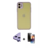 MARSİLYAN™- iPhone 11 Kılıf Ahenk Çizgi Serisi - Siyah 3D Antistatik Mat Seramik Nano Ekran Koruyucu + Mor Raze Metal Kamera Lens